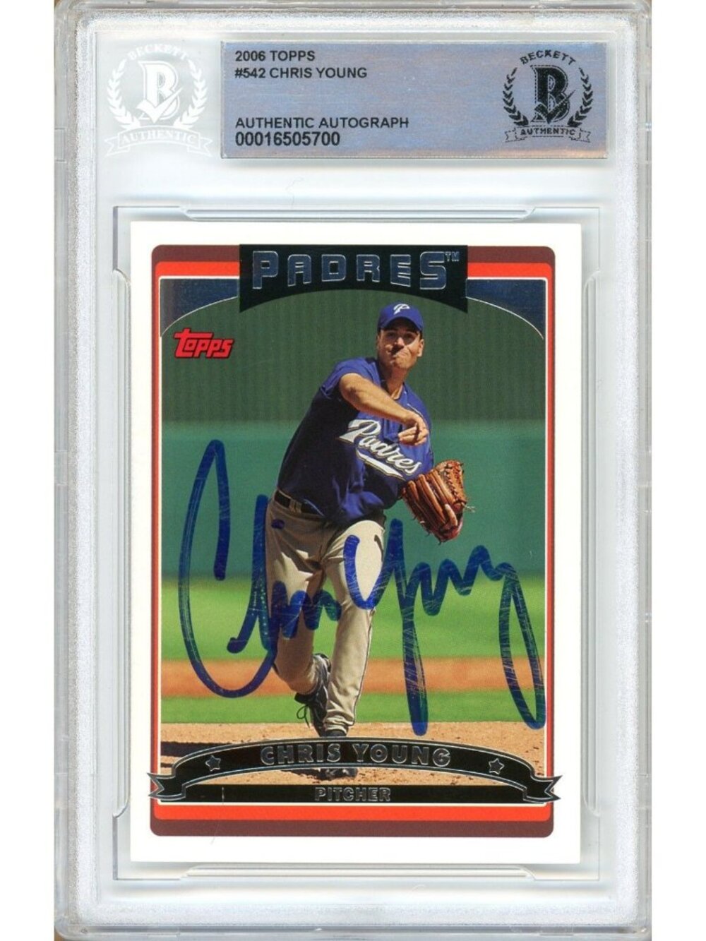 Chris Young Signed 2006 Topps #542 San Diego Padres Beckett BAS Slabbed Auto